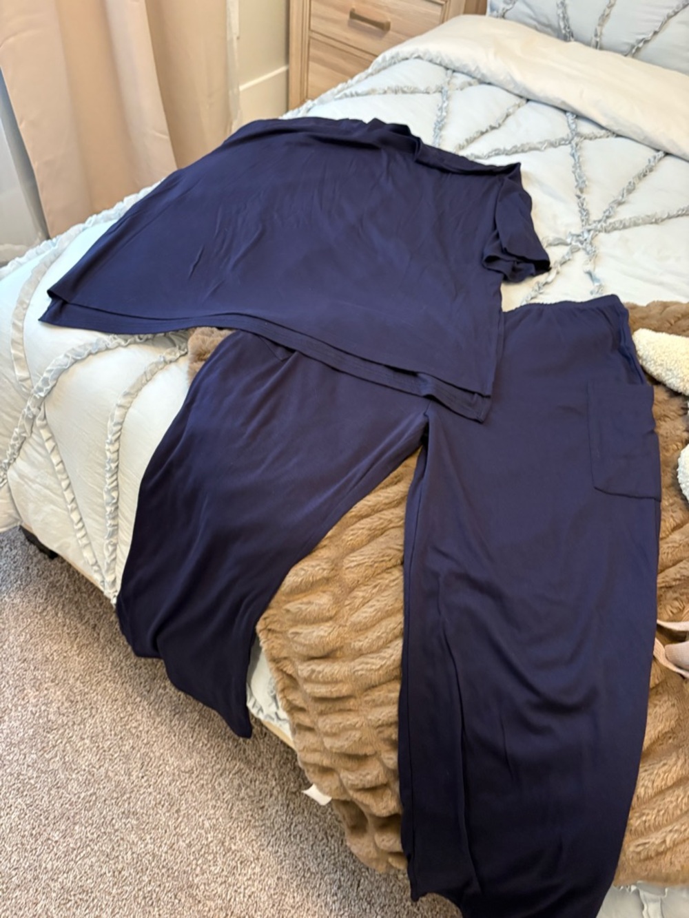 Women's Navy Wide-Leg Lounge Pants & Top Set